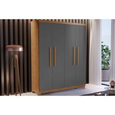 Guarda Roupa Solteiro 4 Portas e 2 Gavetas c/ Pés Espanha Naturale/Gra