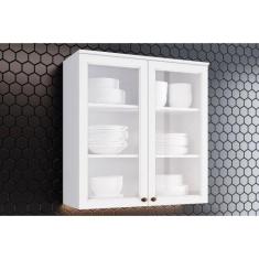 Armário Aéreo Cozinha Modulado Americana 2 Portas de Vidro Branco - He