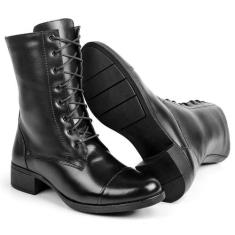 Coturno Feminino Bigioni em Couro Cano Alto de Amarrar, Preto, 36