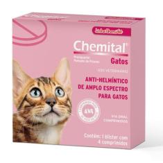 Vermífugo para Gatos Chemital Gatos - 4 comprimidos - Chemitec