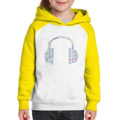 Moletom Infantil Headphone Palavras - Foca na Moda, Branco, Amarelo, 8