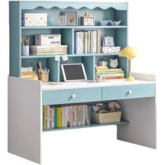 Mesa de computador com estante de armazenamento, mesa de escritório de madeira com gavetas/prateleiras, mesa de computador para casa, escritório, mesa de estudo, mesa de jogos, PC, laptop, estação de