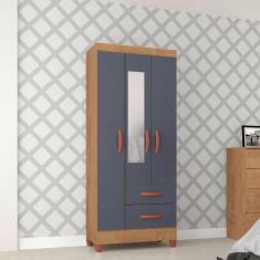 Guarda Roupa Solteiro com Espelho 3 Portas 2 Gavetas Fortaleza Atualle