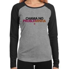 Baby Look Raglan Chama no Probleminha Manga Longa - Foca na Moda, Cinz