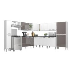 Armário de Cozinha Completa Xangai Pop 22 Portas 1 Gaveta MDP 218cm Branco Laqueado