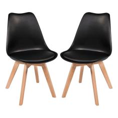 Kit 2 Cadeiras Charles Eames Leda Luisa Saarinen Design Wood Estofada Base Madeira - Preta