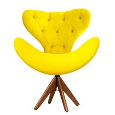 Cadeira Decorativa Egg Com Capitonê Amarela Giratória Madeira