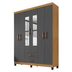 Guarda Roupa Casal Mogi Com Espelho 6 Portas Carvalho Americano Grafite - Incorplac