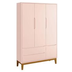 Guarda Roupa Infantil New Classic 3 Portas Rosa Com Pés Madeira - Reller
