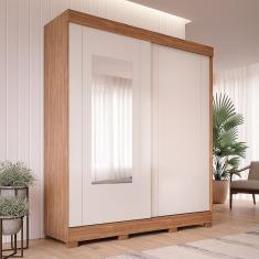 Guarda-roupa 100% Mdf 2 Portas De Correr Espelho 3 Gavetas Internas E 8 Pés Bonito Espresso Móveis Cinamomo-off White