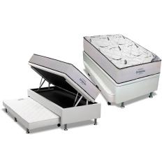 Cama Box Baú c/ Auxiliar Solteiro: Colchão Espuma Ortobom D45 Highfoam + Base CRC Courano White (88x188)