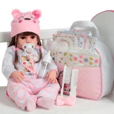 Boneca Reborn Gatinha Corpo de Vinil Com Bolsa Kit Itens - Cegonha Reb