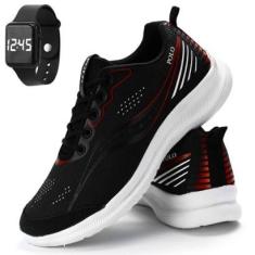 Tênis Masculino Corrida Academia Leve e Macio Kit Com Relógio-Masculino