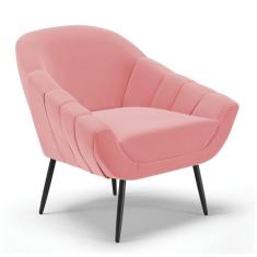 Poltrona Giovana Suede Rosê Pés Palito de Ferro D03 - D'Rossi