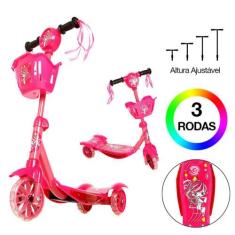 Patinete de Menina Rosa 3 Rodas Brinquedo Criança Com Led - DM Toys