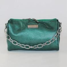 Bolsa Luana Baguete Mini Metalizada com Corrente Prata-Feminino