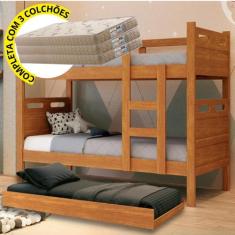 Treliche Beliche com Cama Auxiliar e 03 Colchões D20 Completa - Barret