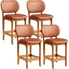 Kit 4 Banquetas Baixa Betta L02 Assento Courino Base Fixa com Encosto 65 cm Imbuia Camel