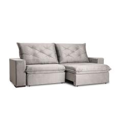Sofá 5 Lugares Retrátil e Reclinável Flexforma Premier Veludo Cinza 290 cm