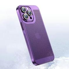 Capa de telefone com dissipação de calor revestida para iPhone 14 15 13 12 11 Pro Max 13 12 Mini X XS XR 7 8 Plus Capa dura de resfriamento respirável, roxa, para iPhone XSmax