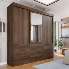 Guarda-roupa com Espelho e 9 Gavetas com Espelho Florença Espresso Móveis Espresso Imbuia/Off White