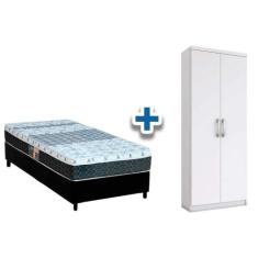 Cama Box Solteiro CRC + Bonnel Castor + Armário Multiuso Margarida Bra