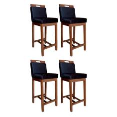 Kit 4 Banquetas Média Estofada com Encosto Veneza 94 Cm Suede Preto CC