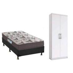 Cama Box Solteiro CRC + D33 Iso Ortobom + Armário Multiuso Margarida B