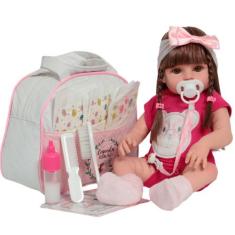 Boneca Reborn Realista Fofa Cabelo Castanho Enxoval Completo - Cegonha
