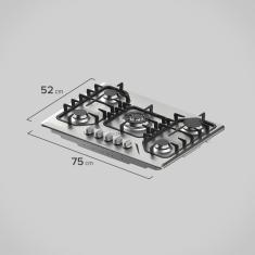 Cooktop 5 Bocas Electrolux a Gás Inox com Tripla Chama e Grades Ferro Fundido (GF75X) Bivolt