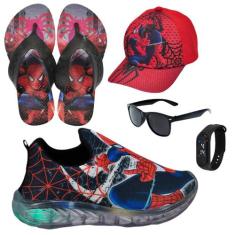 Tênis Infantil Led Luzinha Slip On Personagem +Chinelo+Boné+Óculos+Rel