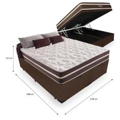 Cama Box Baú Casal 138 Bipartido Tecido Sintético Marrom com Colchão Little Angel - Bello Box - Mola Superlastic 62x138x188cm