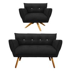Kit 1 Namoradeira e 1 Poltrona Giratória Anitta Suede Preto