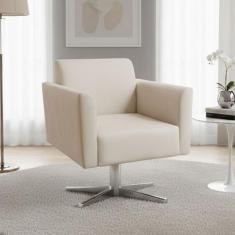 Poltrona Sala Decorativa Marisa Giratória Cromada Suede Bege D03 - D'R
