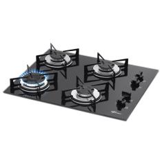Cooktop a Gás Fischer 4 Bocas com Mesa de Vidro Temperado Preto Acendimento Automático Bivolt