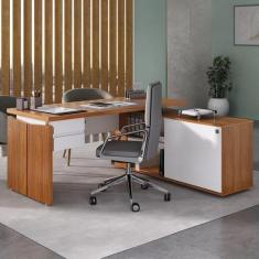 Escrivaninha Mesa Escritório em L Diretor com Armário e 2 Gavetas 170c