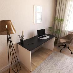 Escrivaninha Mesa Escritório 160cmx60cm 160cm Branca E Preto - Bramov 