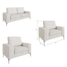 Conjunto de Sofá 2 lugares e 2 Poltronas Toio Casa de Pedra Estofados Cru/Bege