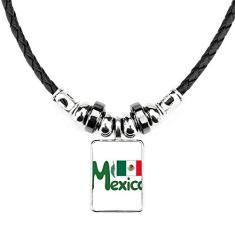 DIYthinker Colar com bandeira nacional do México com pingente de corda de couro Torque