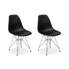 Conjunto 02 Cadeiras Charles Eames Eiffel Base Metal Design - Preta -