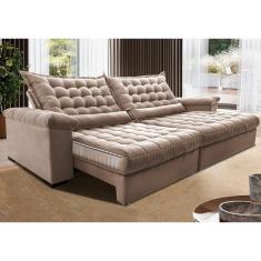 Sofá Retrátil e Reclinável 2,75m Molas Ensacadas Cama inBox Big Space. com Bordado 3D Velusoft