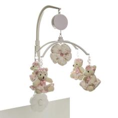 Móbile Musical Ursinha De Tiara Rosa Berço Bebê Menina