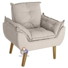 Poltrona/Cadeira Decorativa Glamour Bege Com Pés Quadrado - Smf Decor