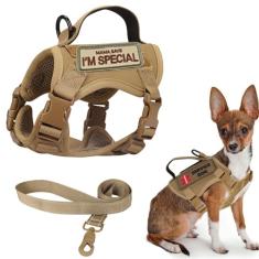 Hanshengday Peitoral tático para cães pequenos, colete militar e coleira para treinamento ao ar livre, colete ajustável para cães de serviço com alça, 3 adesivos