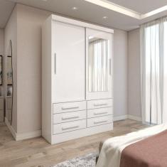 Guarda-Roupa Solteiro Guaianases 2 Portas 6 Gavetas com Espelho Branco - Panorama Móveis