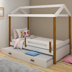 Cama Com Auxiliar Cabana Solteiro Branco E Mel Com Colchão