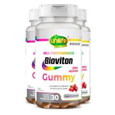Kit 3 Gummy Multivitamínico Sabor Framboesa Unilife 30 gomas