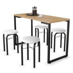 Conjunto Mesa de Cozinha Prattica Industrial 120cm com 4 Banquetas F02