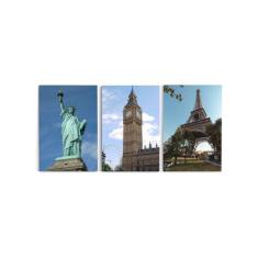 Quadro Decorativo Para Sala 60X120Cm Paris Londres Nova York - Visual 