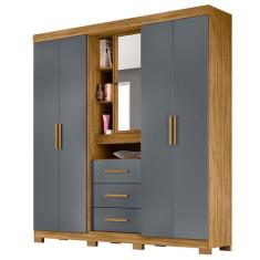 Guarda Roupa Eldorado 195cm 5 Portas Freijó Cinza com Espelho Moval
